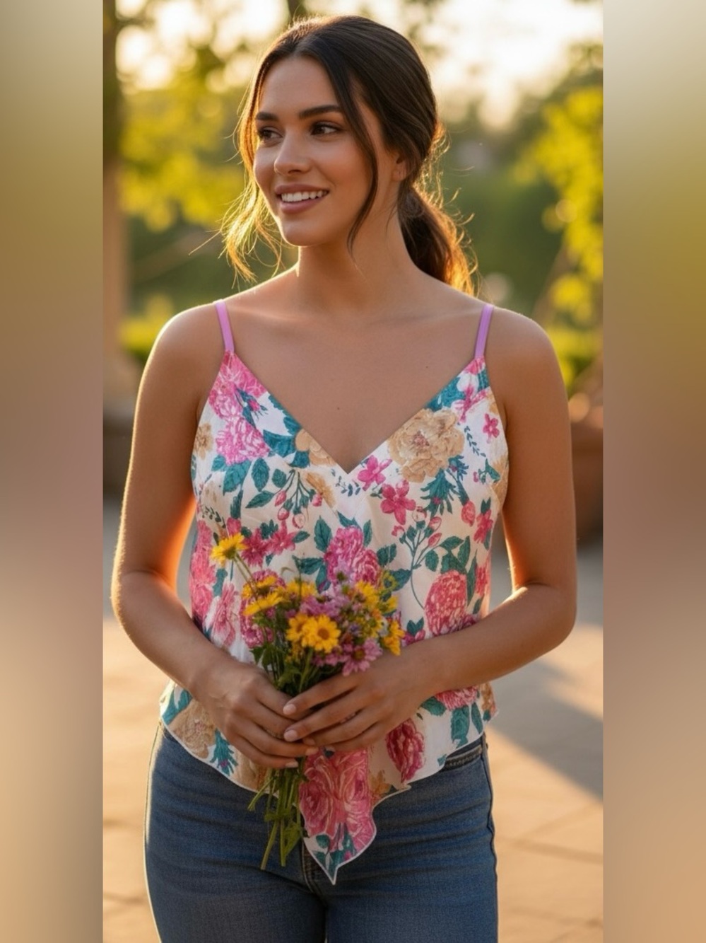 FREE PEOPLE Intimately Handkerchief Hem Floral Satin Cami Tank Sz XS  NWOT